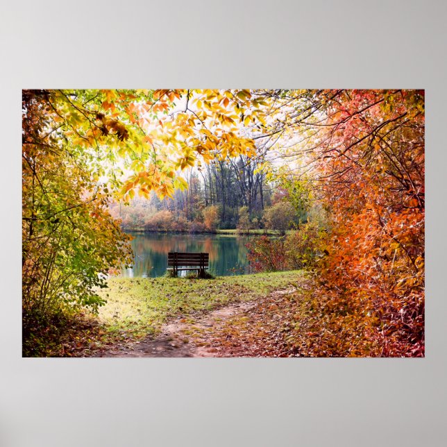 Autumn by the Park Pond - Fall Leaves Poster (Front)