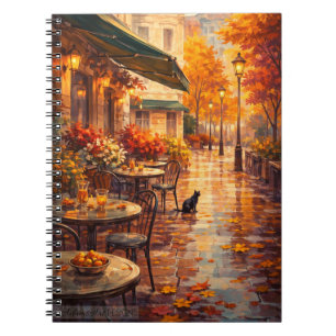 Autumn Café Stroll with Cat Cosy Paris Notebook