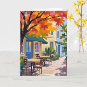 Autumn Cafe Watercolor Fall Foliage Card