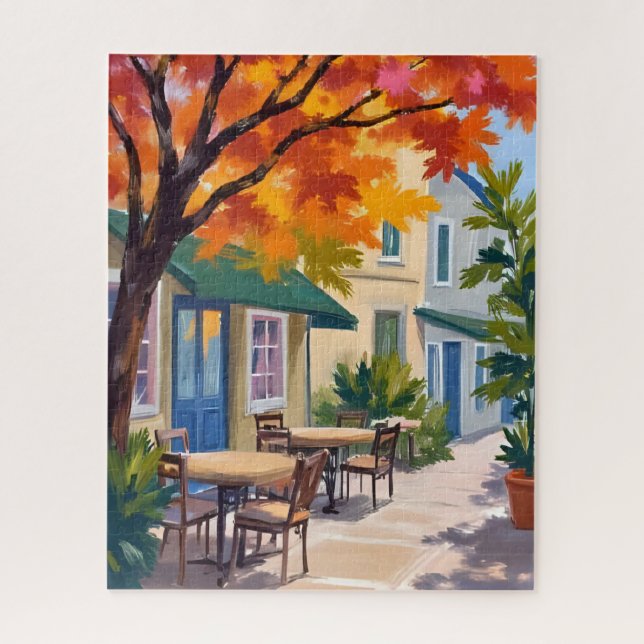Autumn Cafe Watercolor Fall Foliage Jigsaw Puzzle (Vertical)