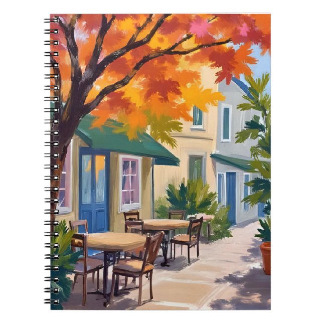 Autumn Cafe Watercolor Fall Foliage Notebook (Front)