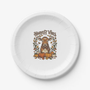 Autumn Calf Shirt Vintage Engraving Harvest Pumpki Paper Plate