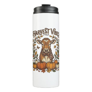 Autumn Calf Shirt Vintage Engraving Harvest Pumpki Thermal Tumbler