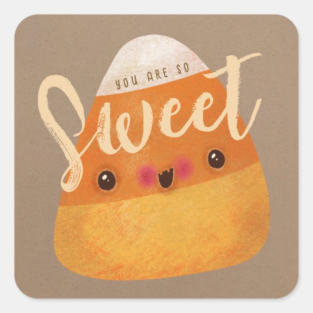 Autumn Candy Corn Cute Halloween Thanksgiving Fall Square Sticker (Front)