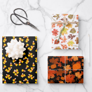 autumn candy corn I love fall leaves pumpkins  Wrapping Paper Sheet