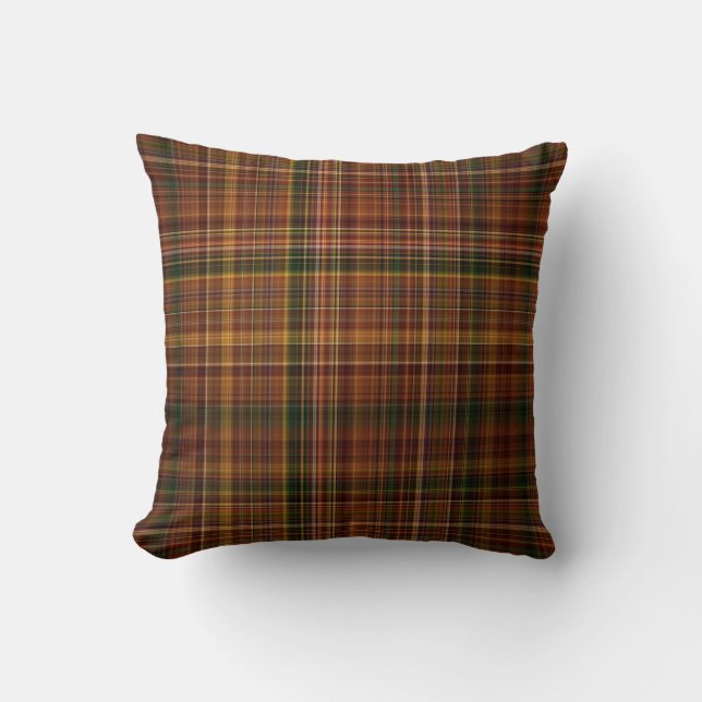 Autumn Canopy Brown, Rust Red, and Green Plaid Cushion (Front)