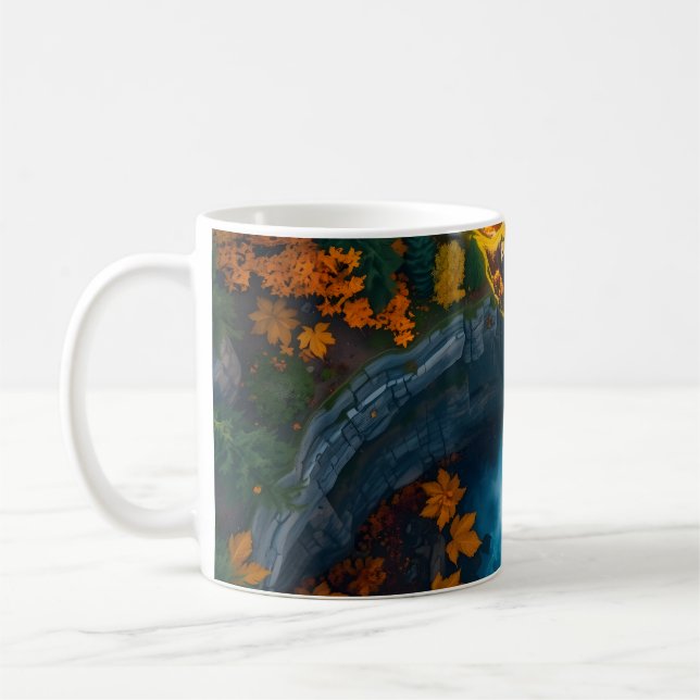Autumn Canyon Waterfall – Vibrant Fall Forest Land Coffee Mug (Left)