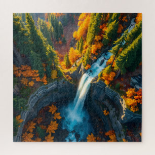 Autumn Canyon Waterfall – Vibrant Fall Forest Land Jigsaw Puzzle