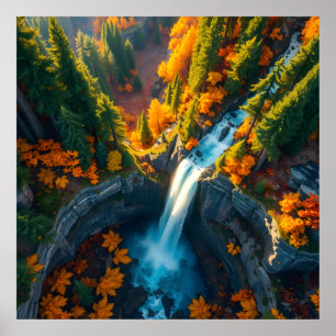 Autumn Canyon Waterfall – Vibrant Fall Forest Land Poster
