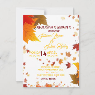Autumn Card, ,Fall Anniversary Card, ,Autumn Greet Invitation