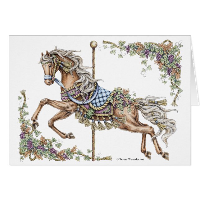 Autumn Carousel Horse Pen and Ink Drawing Card (Front Horizontal)