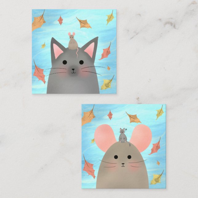 Autumn Cat and Mouse Friends Card (Front/Back)