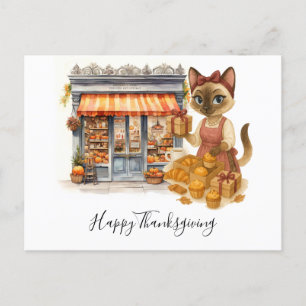 Autumn Cat Bakery Thanksgiving Fall Cat Lovers  Holiday Postcard