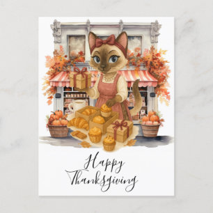 Autumn Cat Bakery Thanksgiving Fall Cat Lovers  Holiday Postcard