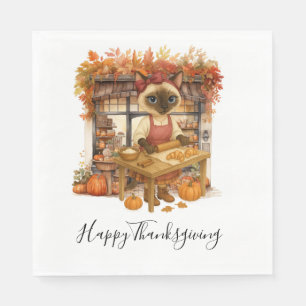 Autumn Cat Bakery Thanksgiving Fall Cat Lovers Napkin