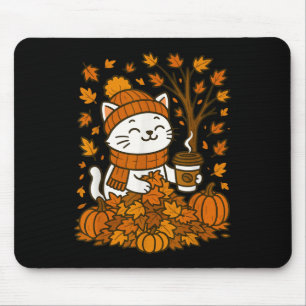 Autumn Cat Coffee Pumpkin Fall Leaves Kitty Cosy M Mouse Pad