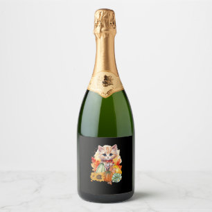 Autumn Cat It’s Fall Y’all Pumpkins Autumn Hallowe Sparkling Wine Label