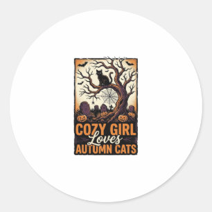 Autumn Cat Lover Vintage Halloween Girl Shirt Desi Classic Round Sticker