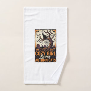 Autumn Cat Lover Vintage Halloween Girl Shirt Desi Hand Towel