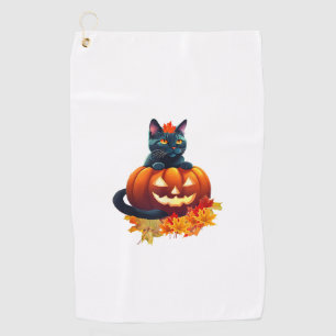 Autumn Cat, Pumpkin, Halloween Graphic Design  Golf Towel