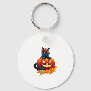 Autumn Cat, Pumpkin, Halloween Graphic Design  Key Ring