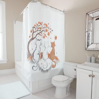 "Autumn Cat Trio Shower Curtain – Cosy"