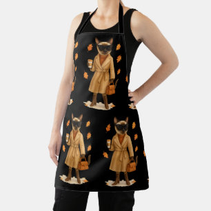 Autumn Cat with coffee for Thanksgiving Apron
