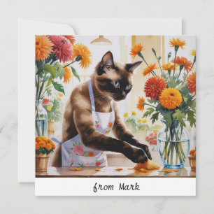 Autumn Cat with Flowers – Fall Season Greeting Holiday Card