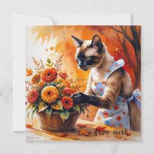 Autumn Cat with Flowers – Fall Season Greeting Holiday Card