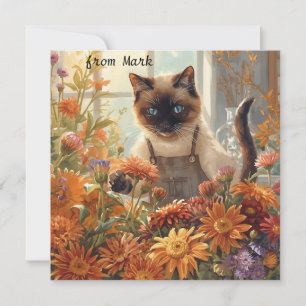 Autumn Cat with Flowers – Fall Season Greeting Holiday Card