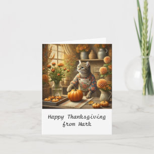 Autumn Cat with Flowers Fall Season Thanksgiving  Card