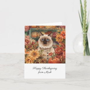 Autumn Cat with Flowers Fall Season Thanksgiving  Card