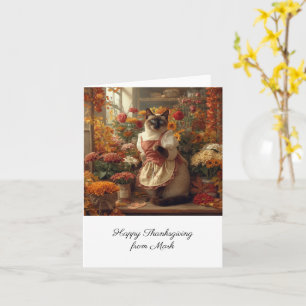 Autumn Cat with Flowers Fall Season Thanksgiving  Card