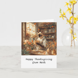 Autumn Cat with Flowers Fall Season Thanksgiving  Card