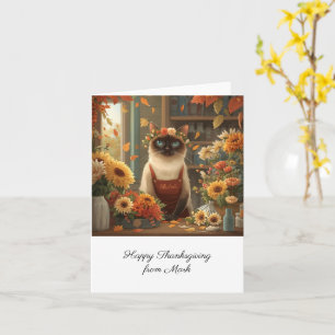 Autumn Cat with Flowers Fall Season Thanksgiving  Card