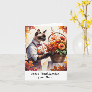 Autumn Cat with Flowers Fall Season Thanksgiving  Card