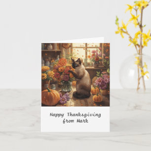 Autumn Cat with Flowers Fall Season Thanksgiving Card