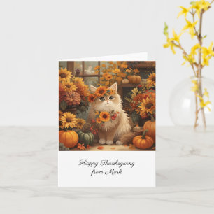 Autumn Cat with Flowers Fall Season Thanksgiving  Card