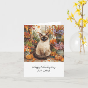 Autumn Cat with Flowers Fall Season Thanksgiving Card