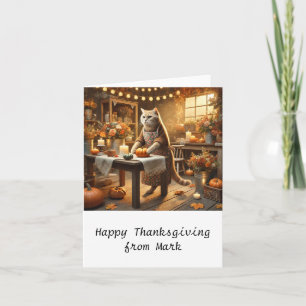 Autumn Cat with Flowers Fall Season Thanksgiving  Card