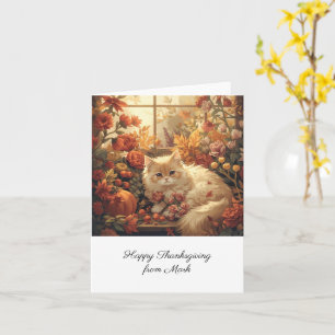 Autumn Cat with Flowers Fall Season Thanksgiving Card