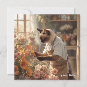 Autumn Cat with Flowers – Fall Thanksgiving Holiday Card