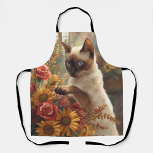 Autumn Cat with flowers for Thanksgiving  Apron