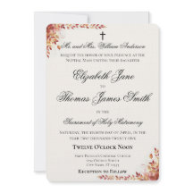 Autumn Catholic Red and Gold Wedding Invitation