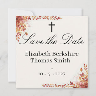 Autumn Catholic Red and Gold Wedding Save the Date