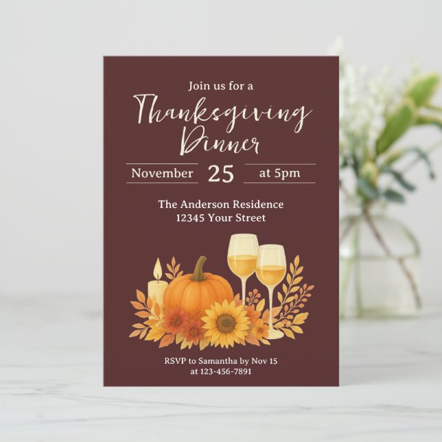 Autumn Celebration - Elegant Gold Thanksgiving  Invitation (Standing Front)
