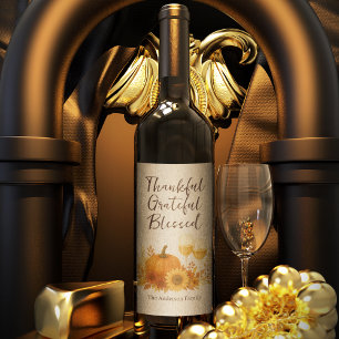 Autumn Celebration - Elegant Gold Thanksgiving Wine Label