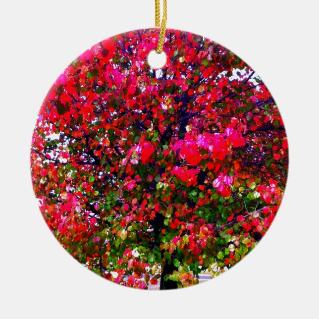 Autumn Changing Leaves, pink impressionistic trees Ceramic Ornament (Front)