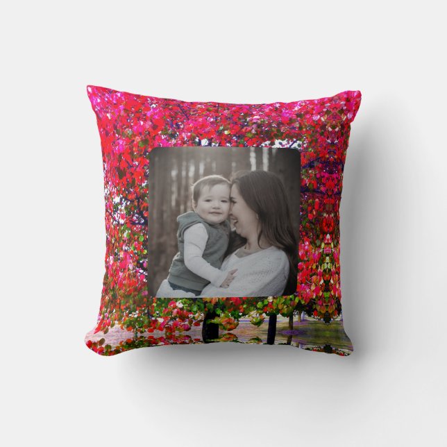 Autumn Changing Leaves, pink impressionistic trees Cushion (Front)