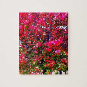 Autumn Changing Leaves, pink impressionistic trees Jigsaw Puzzle